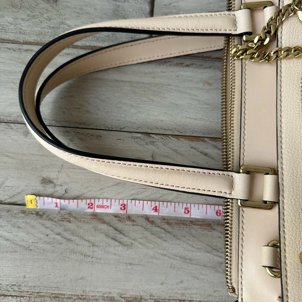 Calvin Klein Cream Roxy Leather Tote Crossbody Bag with Gold Accents